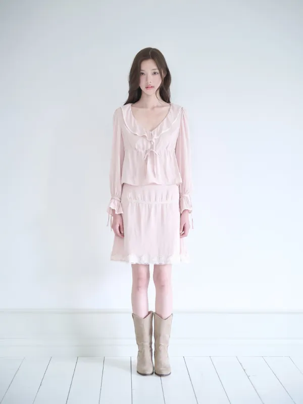 Lace trimming blouse (Pink)