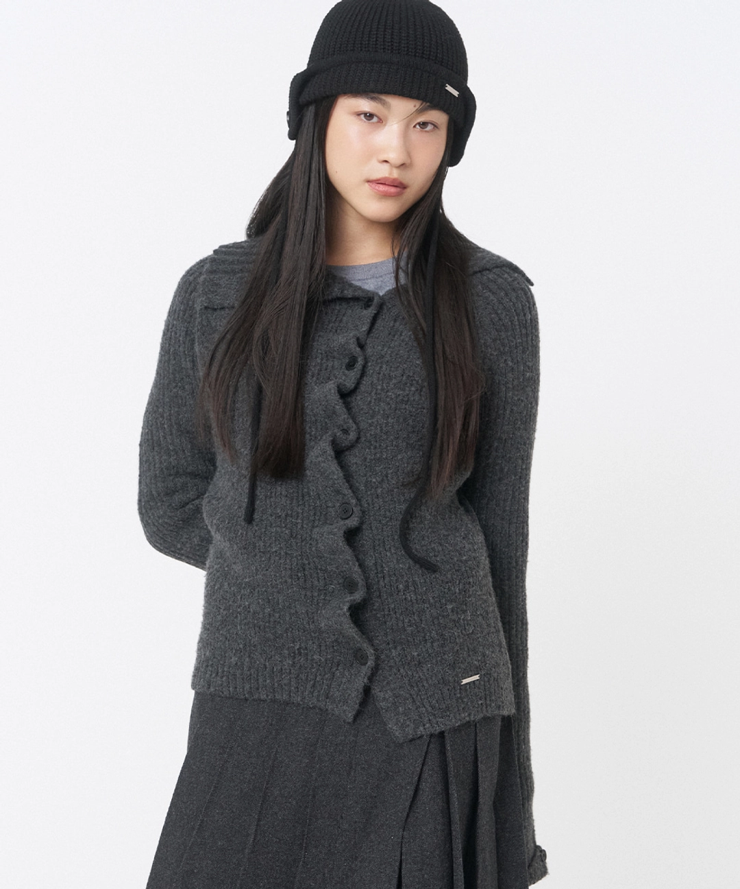 미세키서울 Diagonal button ribbed knit DARK GREY 상품 이미지 2