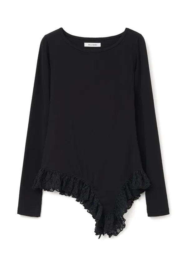 Ruffle Long Sleeve Top [Black]