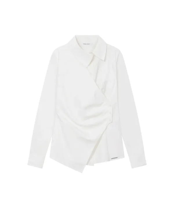Wrap pleats button shirt WHITE