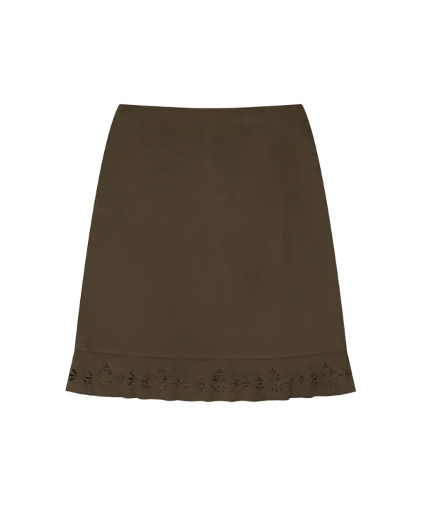 [S-10/15예약배송]P3329 펀칭 스웨이드 스커트_Brown
