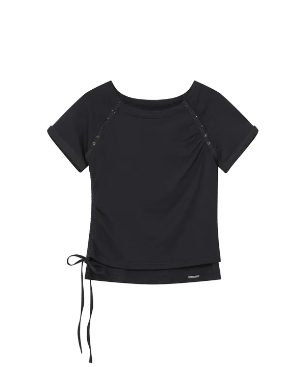 [Misekiseoul X yeomim] Snap shirring shortsleeve BLACK