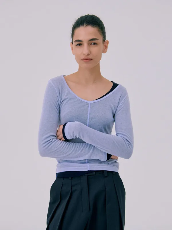 26 U neck Sheer T-shirts_Light Blue