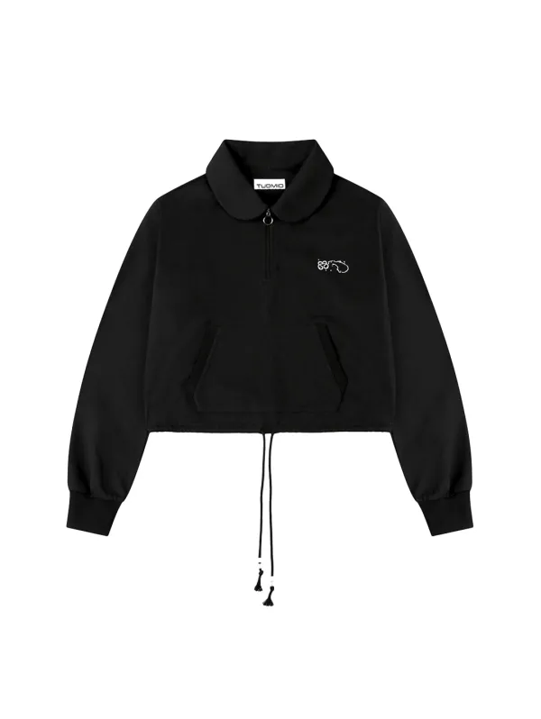 ROUND COLLAR STRING TOP [BLACK]