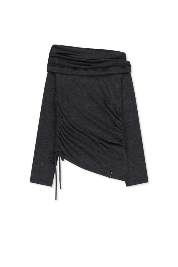 ASYMMETRIC SIDE SHIRRING TOP IN CHARCOAL