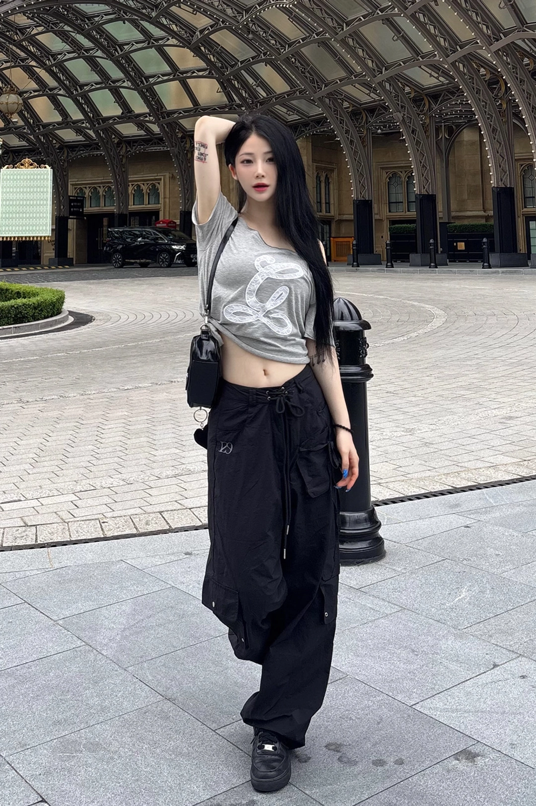 일리고 나일론 스트링 카고 밴딩 팬츠 블랙 상품 이미지 2