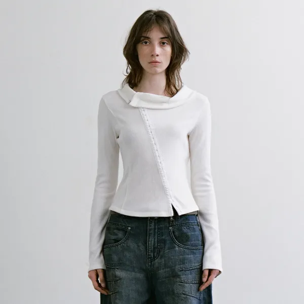Asymmetric Hook Long Sleeve Top [ Ivory ]
