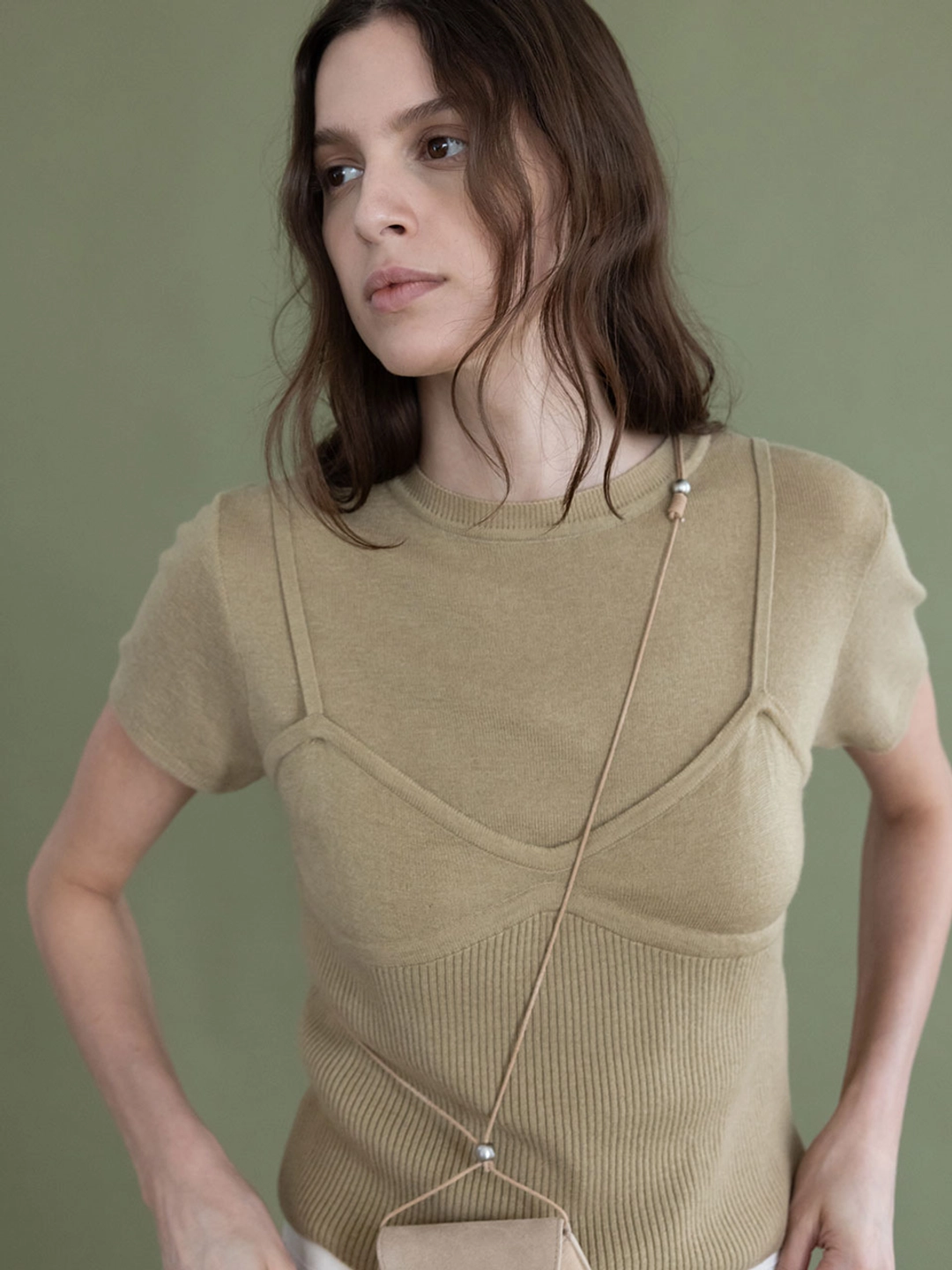 루에브르 [SET] Hairy Wool Half Sleeve Top & Bustier SS5AP333_3color 상품 이미지 2
