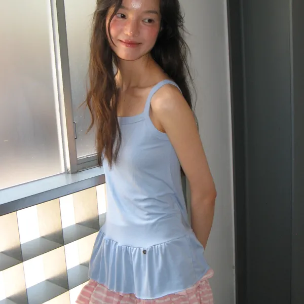 PENDANT RUFFLE LAYERED SLIM SLEEVELESS SOFT BLUE