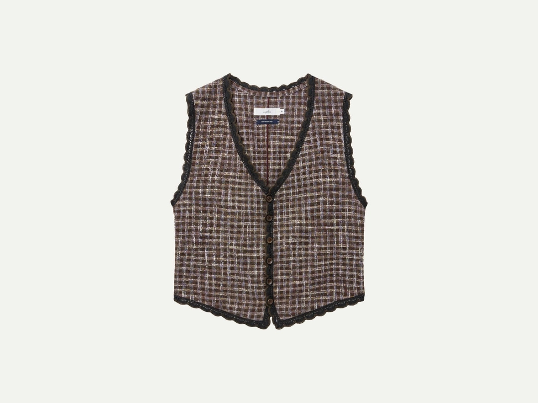비아플레인 Via Sophie vest (Brown check) 상품 이미지 1