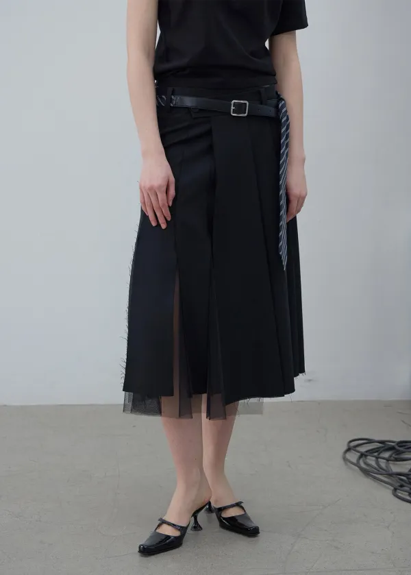 TAILORED SHEER PLEATS SKIRT (BLACK)