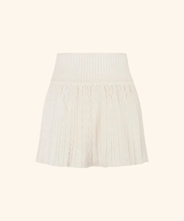 Jess Cable Pleated Knit Skirt ( Ivory )