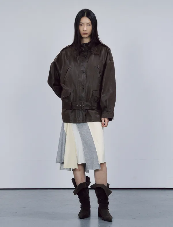 LOW-WAIST BELTED JACKET [BROWN]