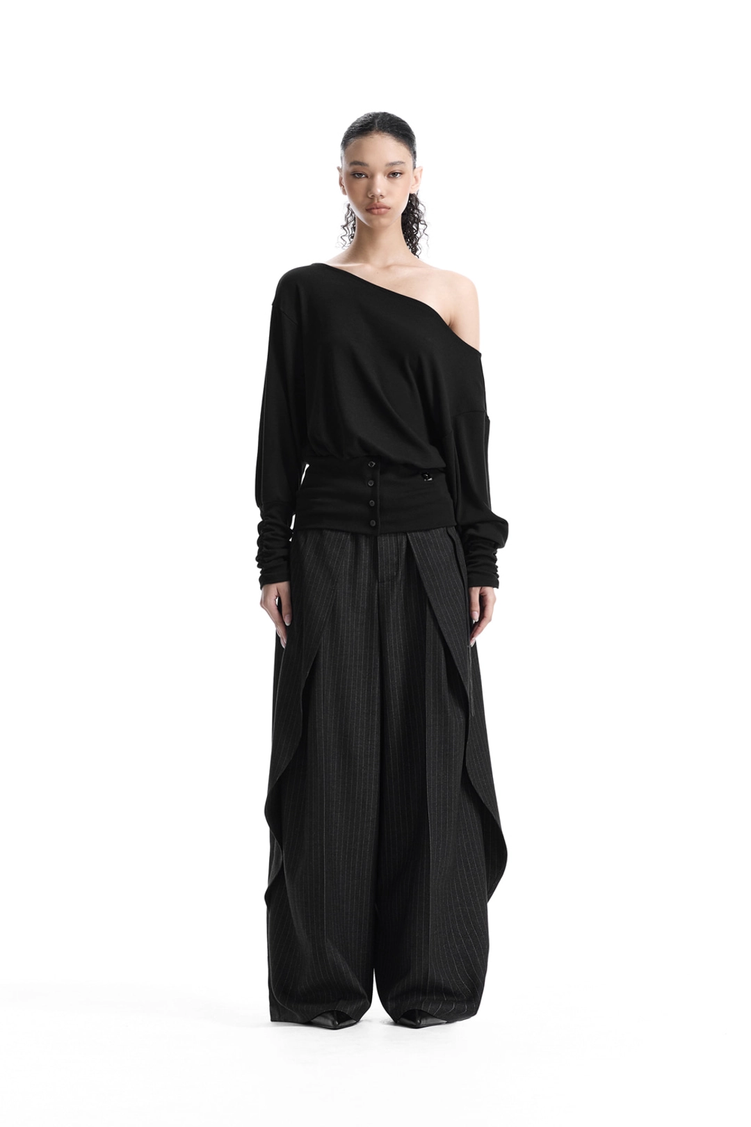 트리밍버드 Banded-Waist Blouson Top [ Black ] 상품 이미지 2