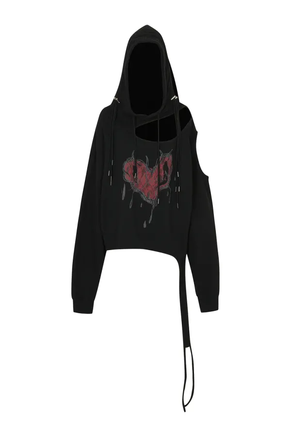MULTI STRAP HEART HOODIE BLACK