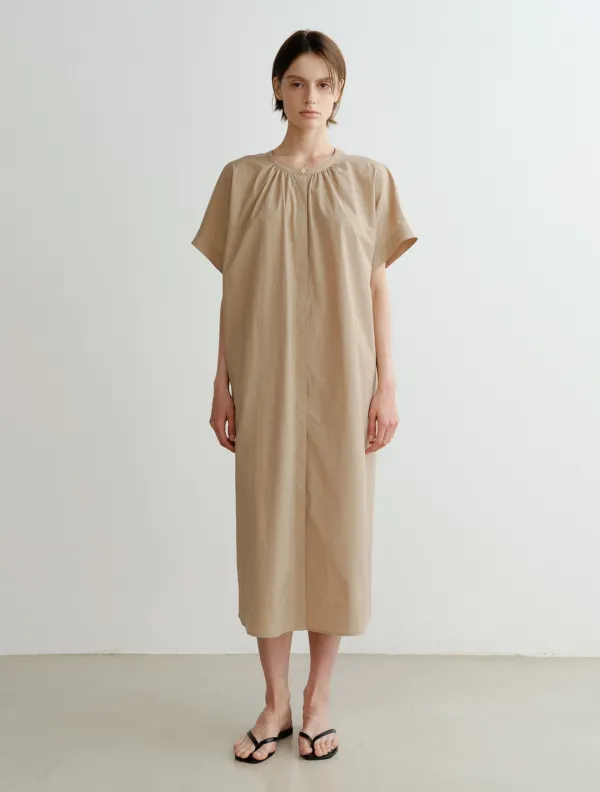 Talia Shirring Dress (Beige)