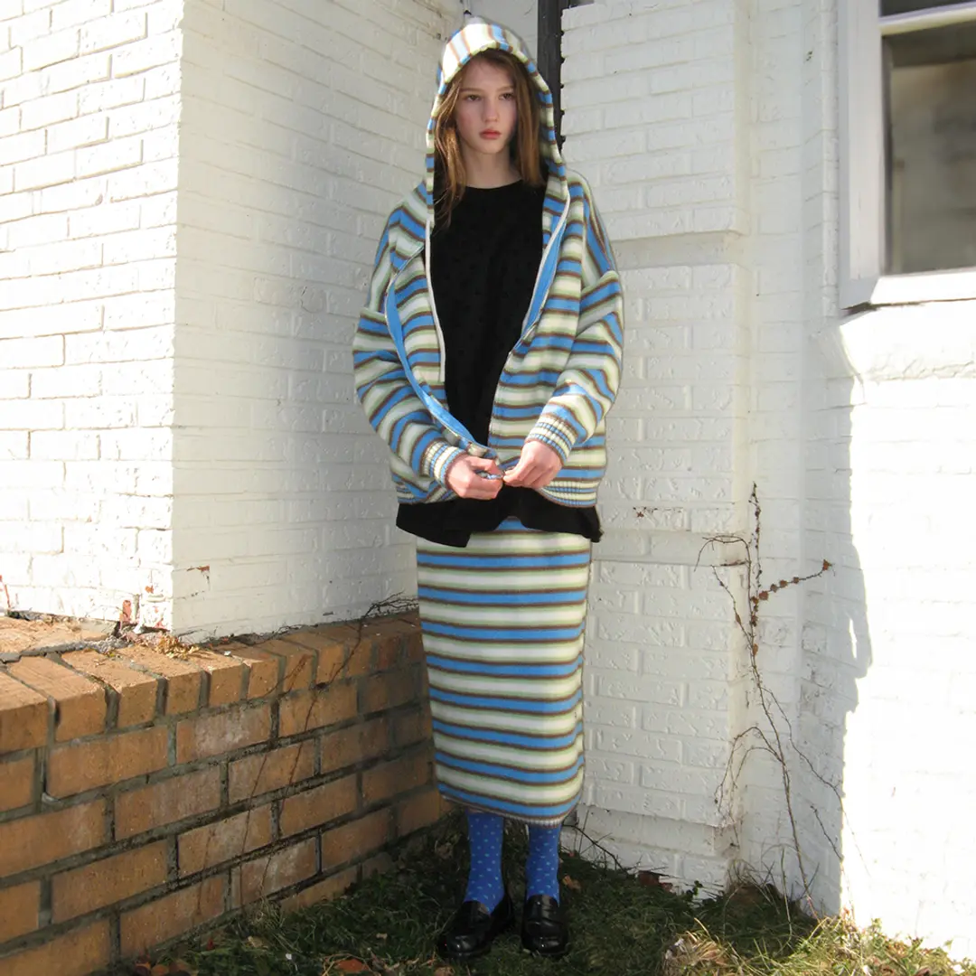 론론 MULTI CANDY KNIT HOODIE ZIP UP BLUE STRIPE 상품 이미지 2