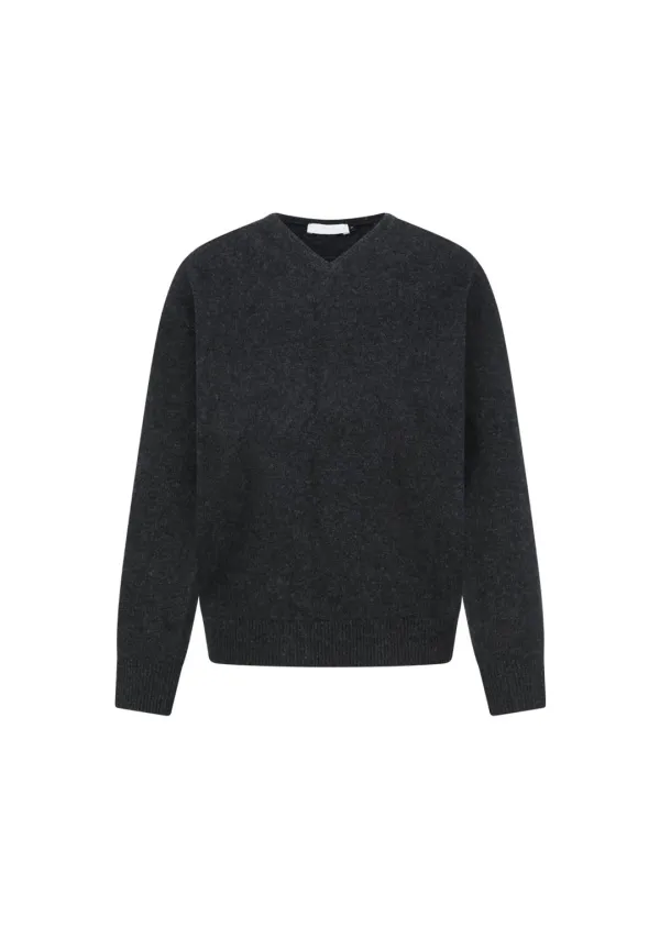 Racoon v-neck knit, Charcoal