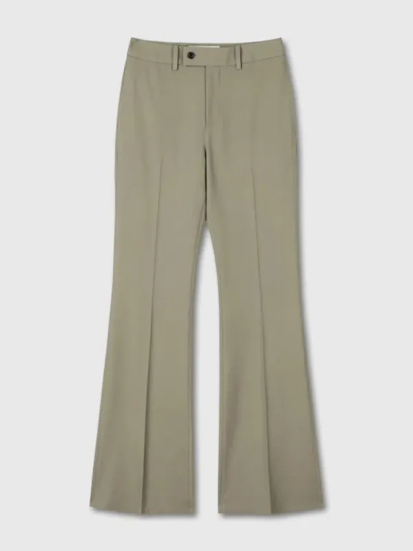 WOOL TWILL FLARED TROUSERS_ KHAKI