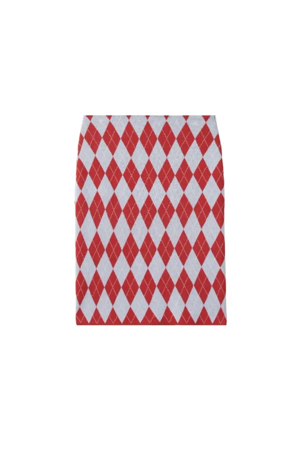 Sparkle argyle knit skirt - Red/Blue