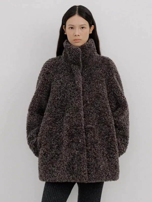 [이코코 착용] [5th] BOUCLE RAM HALF FUR-COAT_CHARCOAL