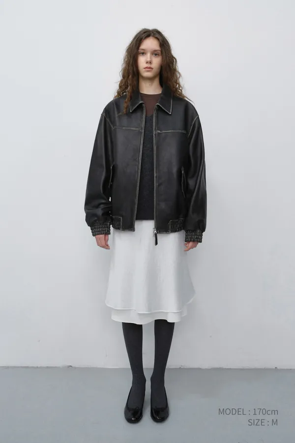 UNISEX REFINED LEATHER BLOUSON BRUSHED BLACK_UDJU6C101G3