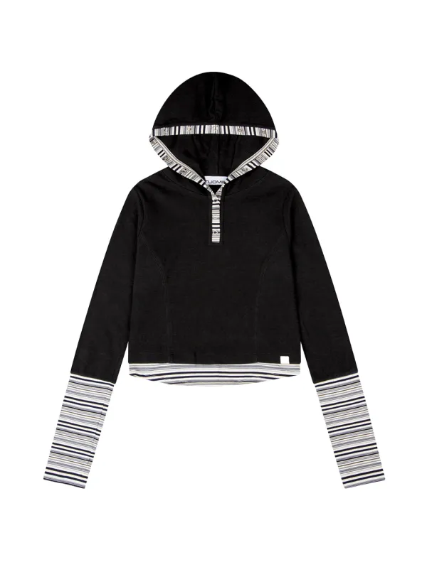 STRIPE BUTTONED HOODIE [BLACK]