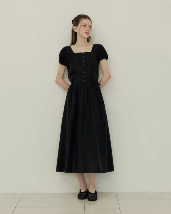 See through choker law rise long dress - black