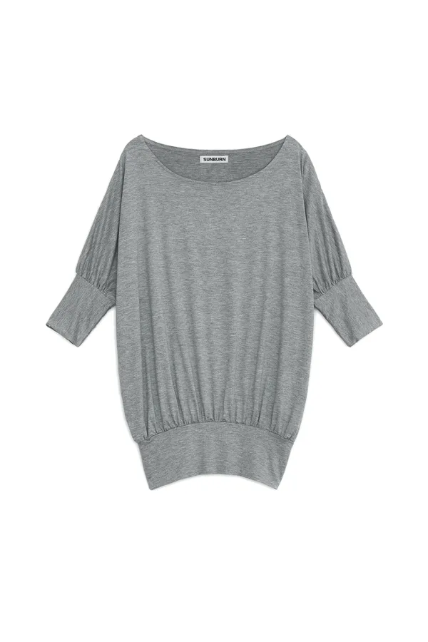 DRAPE OFF-SHOULDER ONE-PIECE, MELANGE GRAY
