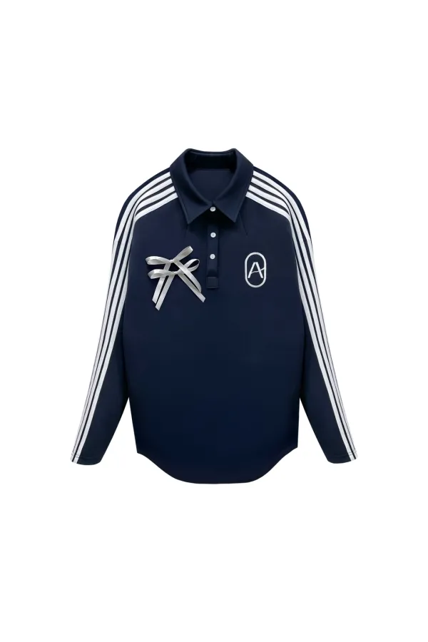 RIBBON JERSEY COLLAR T-SHIRT / NAVY