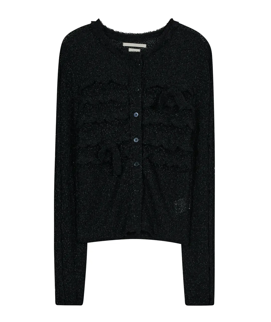 타입서비스 Fuzzy Ruffled Ribbon Cardigan [Black] 상품 이미지 3