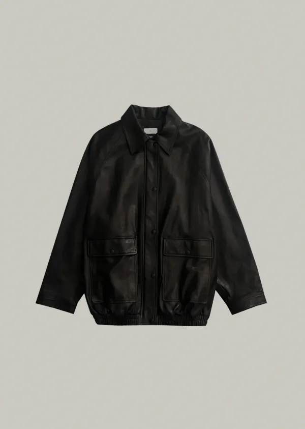 vintage moss leather jacketby ltaly lamskin (black)