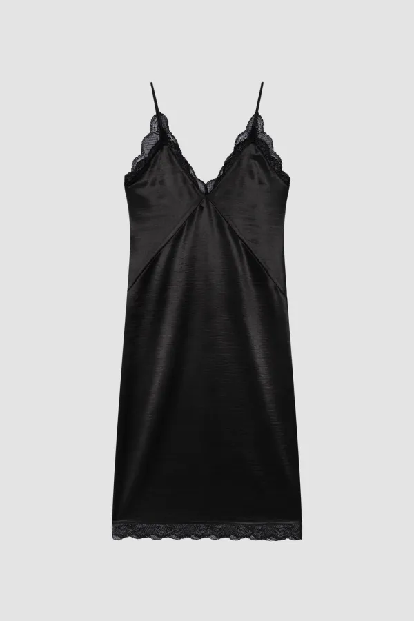 LACE SATIN DRESS_BLACK
