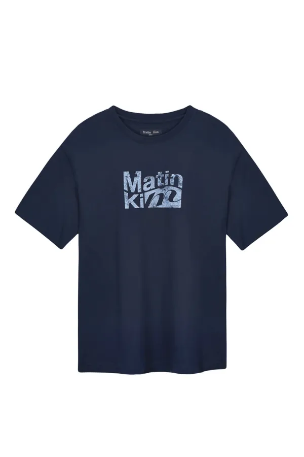 WAVY LOGO GRAPHIC TOP FOR MEN IN NAVY