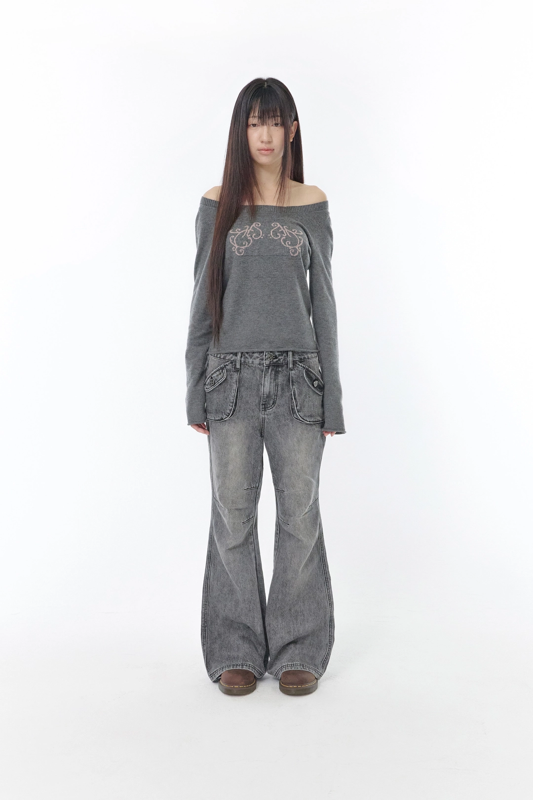 허그유어스킨 Vintage washed boots-cut denim pants (Black) 상품 이미지 2