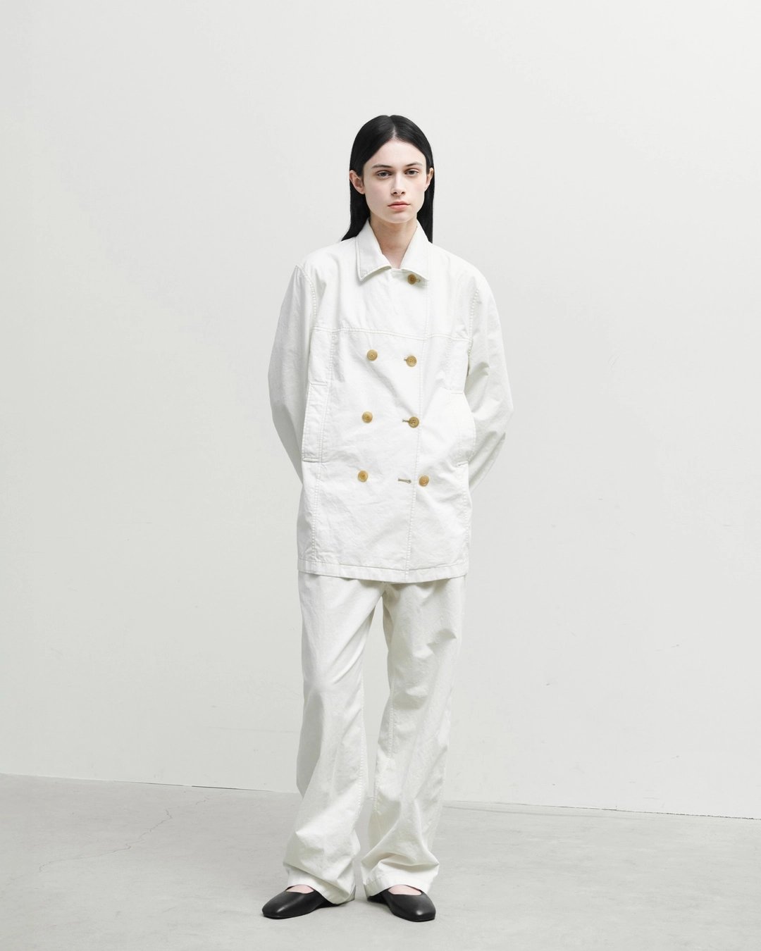 브라운야드 W Washed Double Half Coat, Ivory 상품 이미지 2