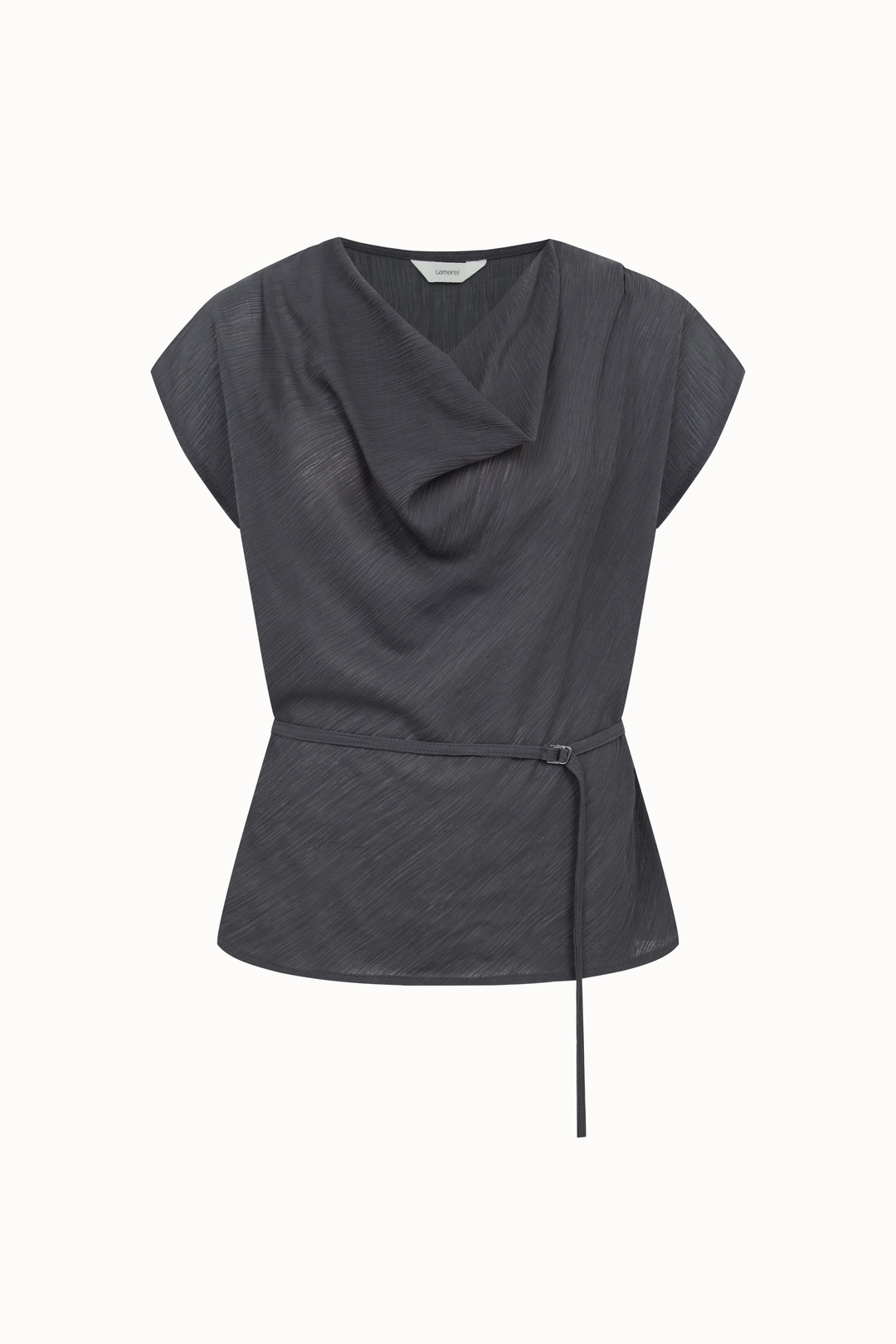 라메레이 [2차 리오더]Pleats Drape Cap Sleeve Blouse[LMBFSUSH328]-Charcoal 상품 이미지 1