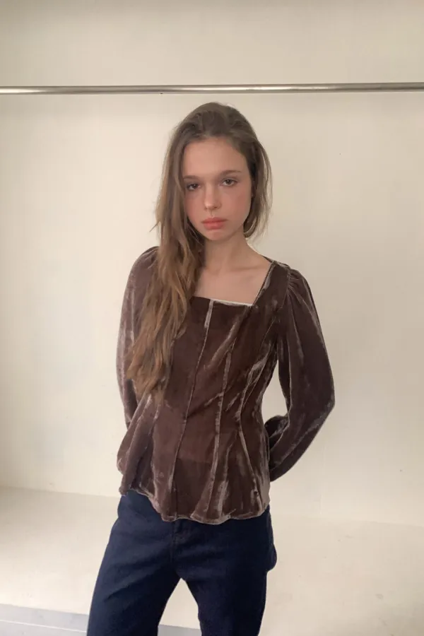 (시즌오프) FW (벨벳버전) Flair Blouse / Brown