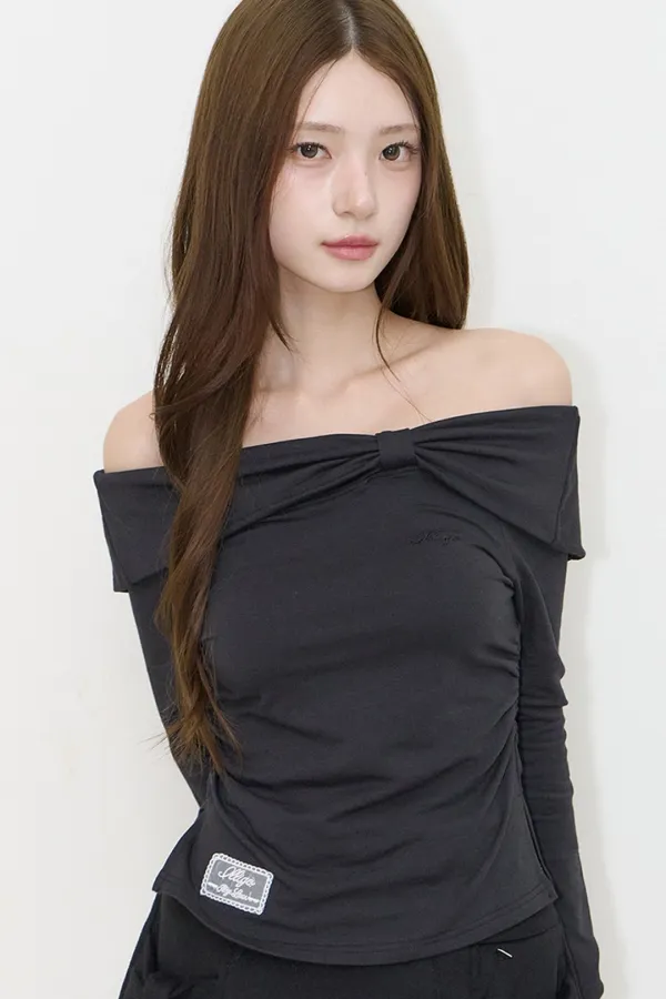 보우 오프숄더 롱슬리브 블랙