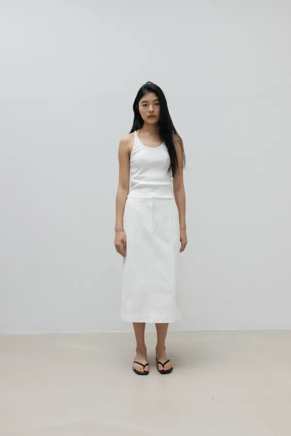 Line Detail Midi Skirt (White)