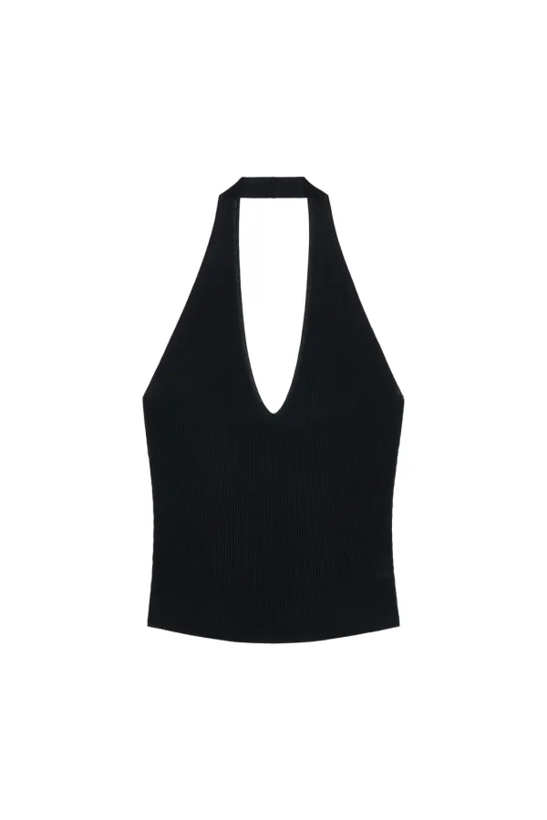 LYOCELL SILK RIBBED TOP (BLACK)