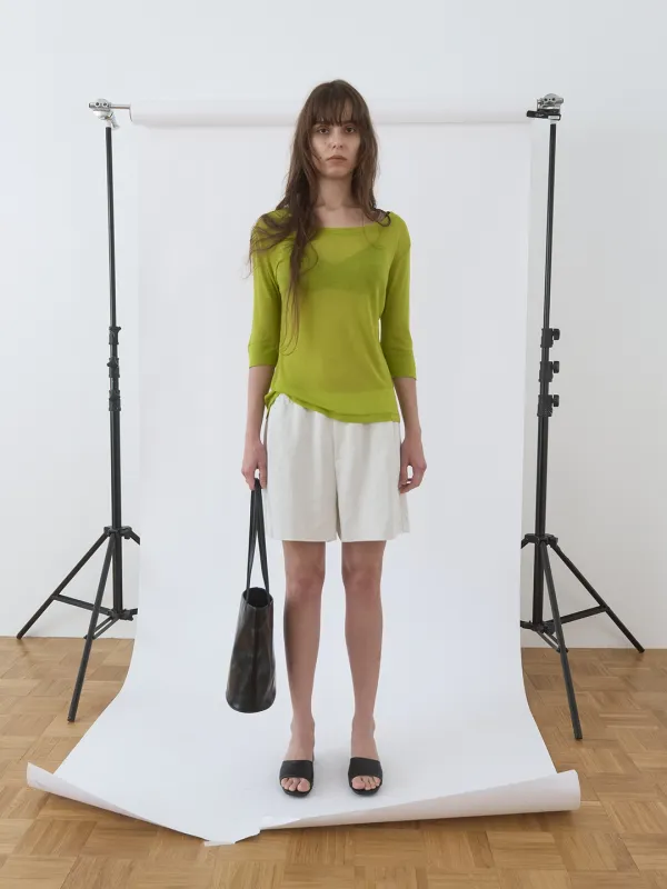 SHEER 3/4 SLEEVE TOP IN YELLOW GREEN