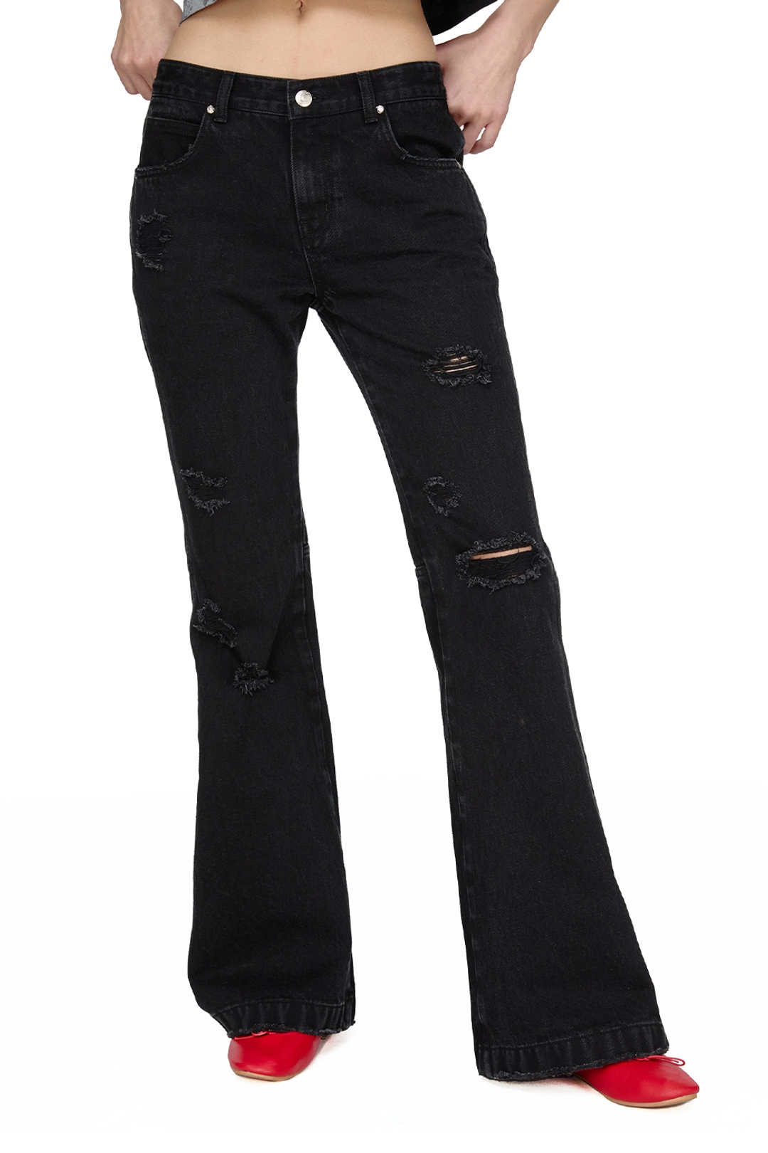 썬번프로젝트 DISTROYED BOOTS CUT DENIM PANTS, BLACK 상품 이미지 2