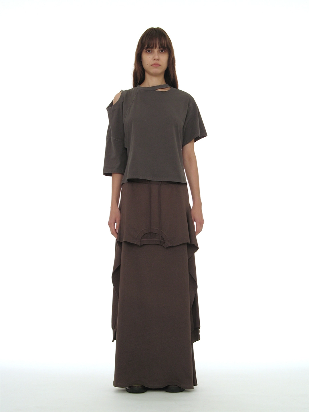 파르티멘토 [WOMEN] DECONSTRUCTED TEE MAXI SKIRT_BROWN 상품 이미지 2