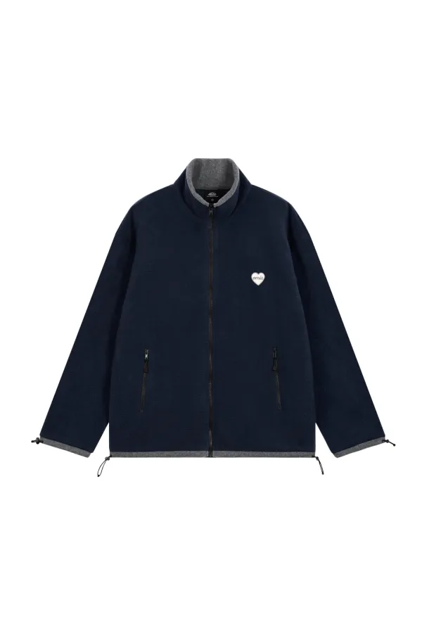 OVERSIZED HEART WAPPEN ZIP UP FLEECE-NAVY