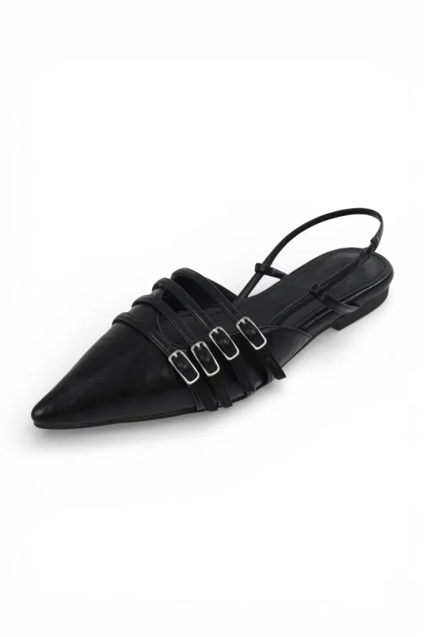 UNBALANCED BUCKLE SLINGBACK BLACK