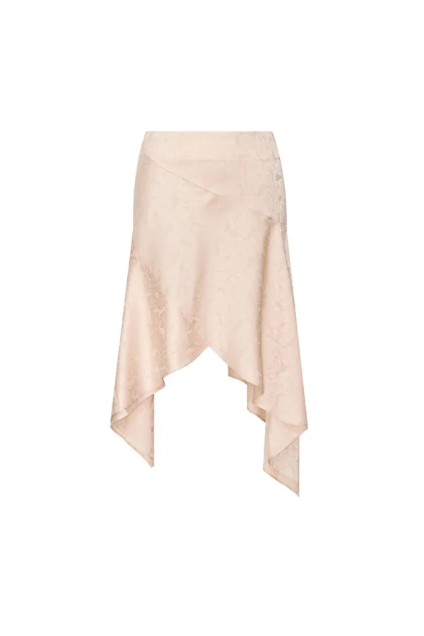 ASYMMETRIC ROSE SATIN FLAIR SKIRT (LIGHT PINK)