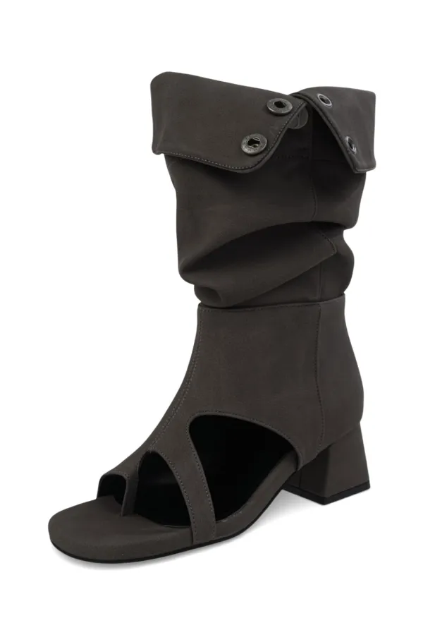 SQUARE OPEN FOLDED BOOTS CHARCOAL
