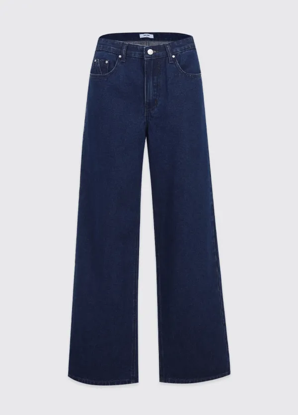 [25-36]  Evidin Semiwide Straight Denim Pants  에비딘 세미와이드 스트레이트 데님 팬츠 (가을-겨울-데일리룩-데이트룩-출근룩-로우라이즈-일자핏-데님팬츠-인디고-일자바지-캐주얼-베이직-롱팬츠-사계절-자체제작) - MICANE
