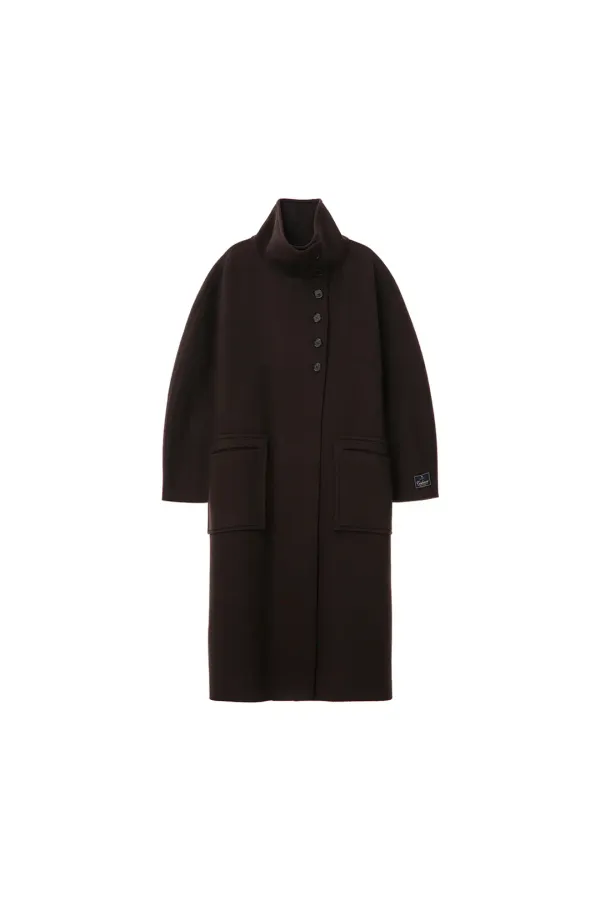 Funnel-neck Maxi Coat, Dark Brown